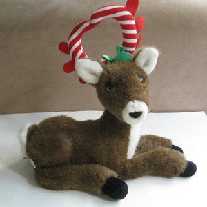 APPLAUSE Christmas Holiday Reindeer 12" Plush Vintage Candy Cane Striped Antlers